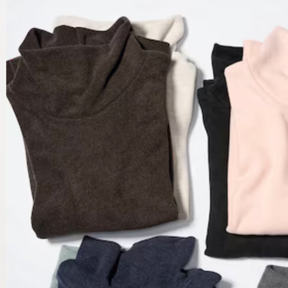 Uniqlo | Top | Soft Knitted Fleece Ribbed T-Shirt High Neck  Long Sleeve | Brown - Picture 2 of 9